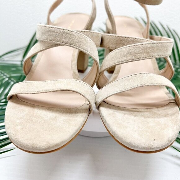 STUART WEITZMAN Beige Ave Ankle 75 Suede Open Toe Ankle Strap Sandal 8.5B NWOB - Picture 3 of 12